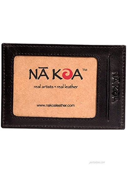 Polynesian Tattoo Leather Credit Card Holder Super Slim Wallet Loa Tattoo Art by Eugene Ta'ase Brown from NAKOA