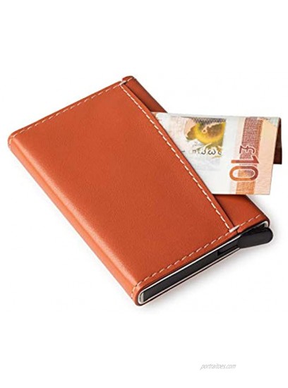 SALIENCE Genuine Leather Credit Card Holder Slim and Minimalist Pop-up Wallet with RFID Protector