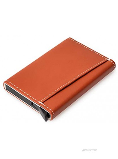 SALIENCE Genuine Leather Credit Card Holder Slim and Minimalist Pop-up Wallet with RFID Protector