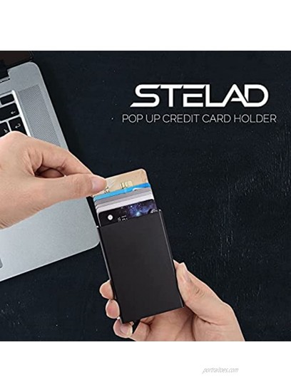 STELAD Pop Up Wallet | Aluminum Credit Card Holder | Minimalist Pop Up Card Wallet for Mens and Womens | Metal Credit Card Case | Best RFID Blocking Cardholder | Metal Slide Card Holder for Gift Black