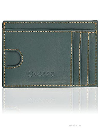 Succor Genuine Leather RFID Blocking Credit Card Holder Slim Card Holder for Men & Women Green