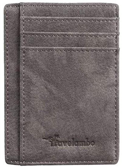 Travelambo Front Pocket Minimalist Leather Slim Wallet RFID Blocking Medium Size OD Tan Greyish