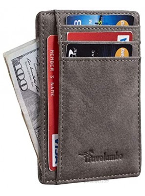 Travelambo Front Pocket Minimalist Leather Slim Wallet RFID Blocking Medium Size OD Tan Greyish