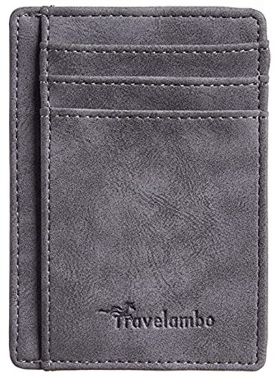 Travelambo Front Pocket Minimalist Leather Slim Wallet RFID Blocking Medium SizeCH Grey P