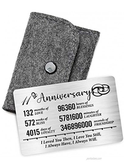 11th Anniversary Card for Husband Wife 11 Year Anniversary Card for Him Her,Best Anniversary Wedding Engraved Wallet Card Inserts Card for Couples