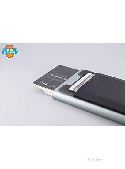 2PCS Aluminum Credit Cards Holder Pop Up Slim Card Wallet RFID Blocking Card Protector-1pcSilvery grev & Minimalist Wallet Vertical Card Money Holder-1pc