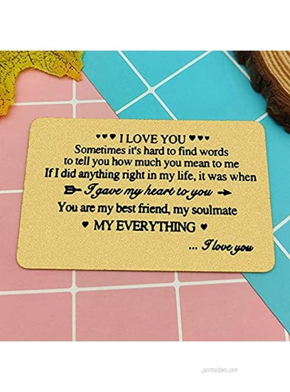 Aniversary Wallet Insert for Husband Boyfriend,I Love You Engraved Metal Card,Girlfriend Birthday Christmas Wedding Gift for Wife Him Mini Love Note Valentines Card for Men Deployment Gift for Couples
