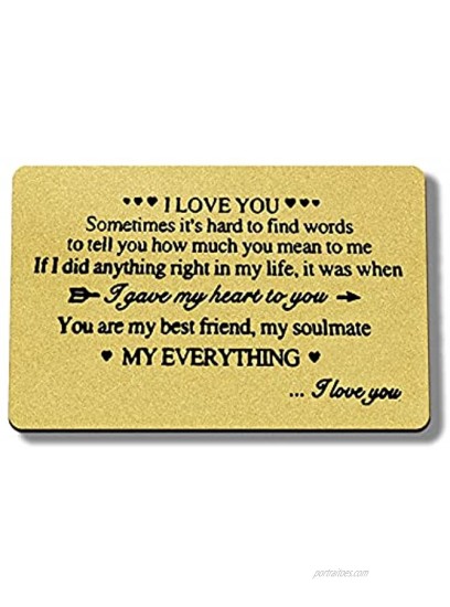 Aniversary Wallet Insert for Husband Boyfriend,I Love You Engraved Metal Card,Girlfriend Birthday Christmas Wedding Gift for Wife Him Mini Love Note Valentines Card for Men Deployment Gift for Couples