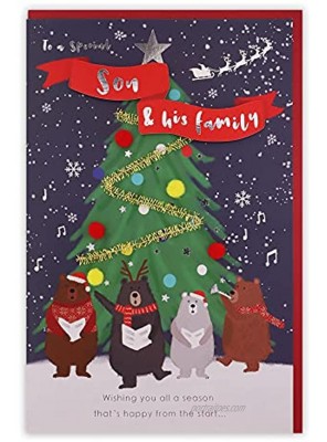 Clintons: Carolling Bears By Big Tree Son & Family Christmas Card