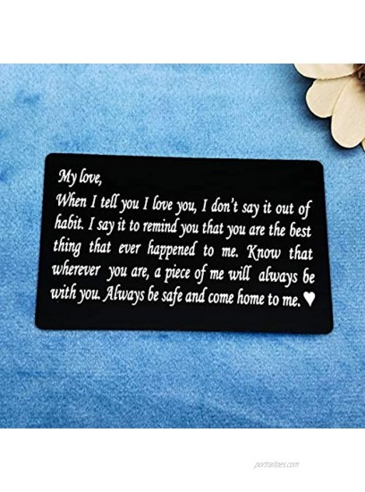 Engraved Wallet Inserts Card Anniversary Wedding Gifts for Husband Wife Valentines Day Gift for Boyfriend Girlfriend Christmas Birthday Gifts for Men Women Love Note Card Deployment Gifts for Men