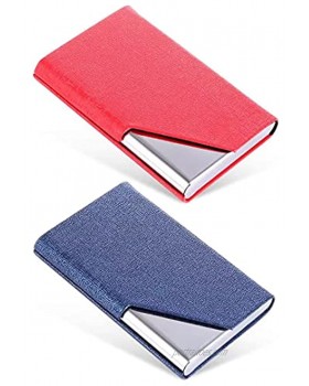 NDYDGUN Business Card Case Business Card Holder 2 Pieces PU Leather & Metal Business Card Holder for Men & Women Business Card Wallet with Magnetic Closure Blue Red