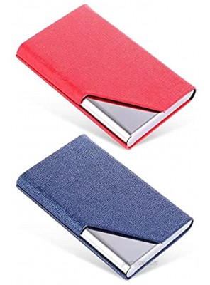 NDYDGUN Business Card Case Business Card Holder 2 Pieces PU Leather & Metal Business Card Holder for Men & Women Business Card Wallet with Magnetic Closure Blue Red