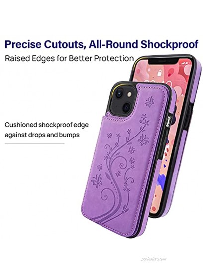 Pretocter for iPhone 13 Wallet Case with Card Holder Butterfly Flower Embossed Faux Leather Kickstand Card Slots Case Handmade Shockproof Protective Slim Soft Flip Phone Case 2021 6.1 Purple