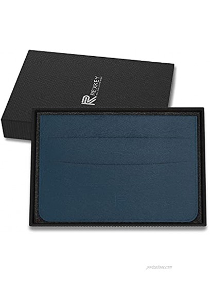 REXKEY Minimalist Leather Wallets for Men RFID Blocking Card Holder Wallet Dark Blue Travel Thin