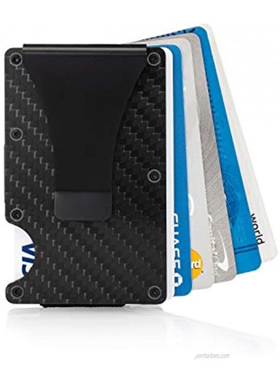 RFID Blocking Carbon Fiber Wallet Slim Money Clip & Minimalist Wallet Aluminum Metal Wallet Front Packet and Business Card Holder Black