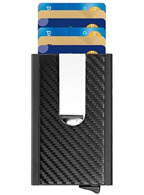 Slim Money Clip Card Holder Carbon Fibre Card Case ManChDa RFID Bloking Mens Front Pocket Wallet