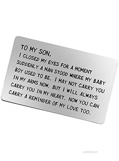 Son Inspirational Gift Metal Wallet Card Insert for Son from Mom Dad Son Wedding Card Son Christmas Birthday Graduation Gift Ideas for Sons Teen Boy Poud of Son Gifts Coming of Age Gift for Son