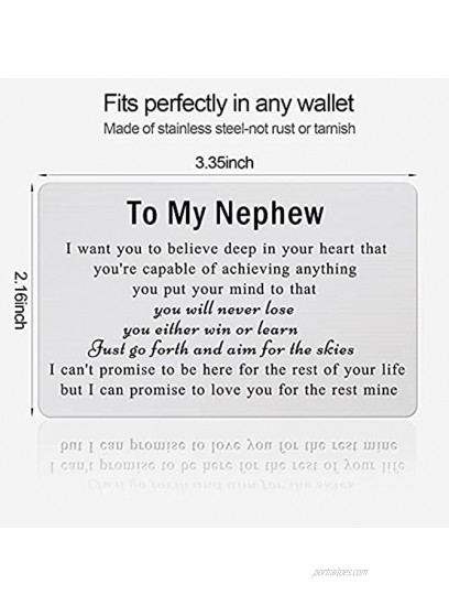 Wallet Insert Card Engraved Metal Anniversary Birthday Christmas Valentines Gifts for Nephew from Aunt or Uncle