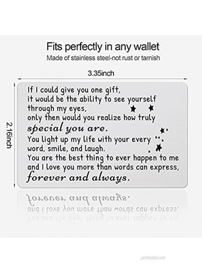 Wallet Insert Card Engraved Metal Wedding Engagement Anniversary Birthday Christmas Valentines Gifts for Men or Women Couples from Wife Husband Girlfriend or Boyfriend