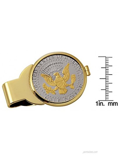 Coin Money Clip Presidential Seal JFK Half Dollar Selectively Layered in Pure 24k Gold | Brass Moneyclip Layered in Pure 24k Gold | Holds Currency Credit Cards Cash | Genuine U.S. Coin