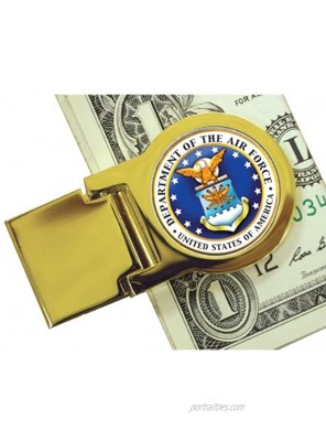 Coin Money Clip Washington Quarter Colorized with the Air Force Emblem | Brass Moneyclip Layered in Pure 24k Gold | Holds Currency Credit Cards Cash | Genuine Coin | Certificate of Authenticity