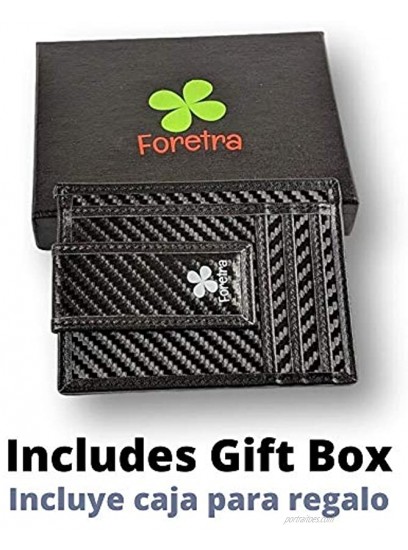 Foretra Minimalist Pocket Wallet and Money Clip Ideal for Front Pocket RFID Blocking Card Slots and Super Strong Magnetic Money Clip Very Thin Wallet Design Carbon Fiber Design