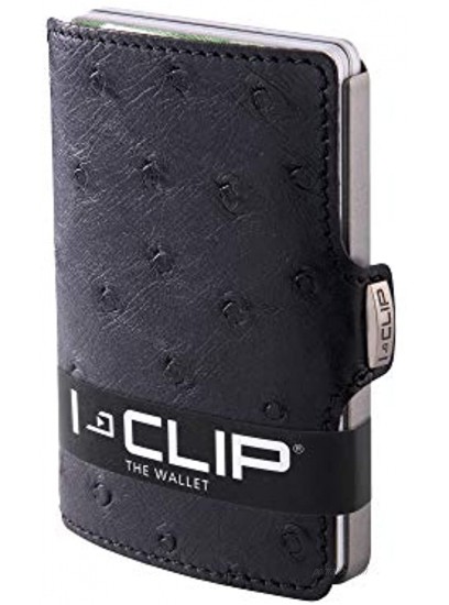 I-CLIP Original Silver Ostrich Body Black wallet money bag purse credit card case credit card holder