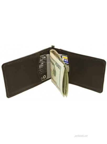 Piel Leather Bi-Fold Money Clip With Id Window Chocolate One Size