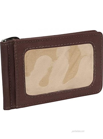Piel Leather Bi-Fold Money Clip With Id Window Chocolate One Size