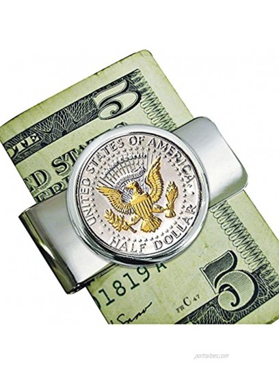 Silver-Layered Presidential Money Clip Elegant American Coin Treasures JFK Half Dollar Gold Tone Coins for Cash and Bills | Comes with Certificate of Authenticity