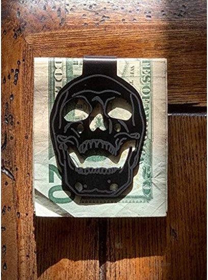 Skull Money Clip Wallet Practical Slim Minimalist Stainless Steel Cash Holder Front Pocket Credit Card Business Card Paper Money Clamp Day Of Dead Skull Gift for Men