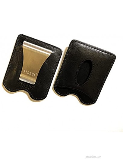 Storus Smart Money Clip Leather Stainless Steel Money Clip + Leather Wallet Minimalist RFID Black Italian Leather for Men Women Gift 1pc
