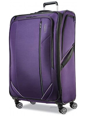 American Tourister Zoom Turbo Softside Expandable Spinner Wheel Luggage Purple Checked-Large 28-Inch