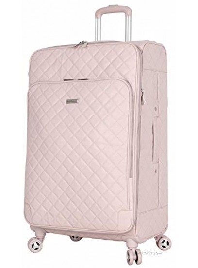 BCBGeneration Designer Luggage Collection Expandable 24 Inch Softside Suitcase Lightweight Midsize Checked Bag with 8-Rolling Spinner Wheels 24in Quilt Pink