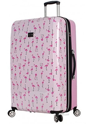 Betsey Johnson 30 Inch Checked Luggage Collection Expandable Scratch Resistant ABS + PC Hardside Suitcase Designer Lightweight Bag with 8-Rolling Spinner Wheels Flamingo