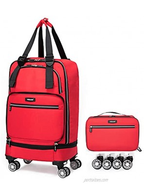 Foldable Luggage Bag with Spinner wheels，Expandable Collapsible Rolling Duffel Bag,Large Suitcase for Travel,Checked Luggage 24 28inches 2 in 1,Red