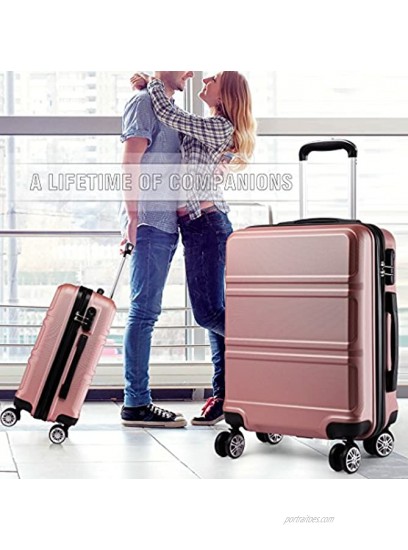 Kono Carry on Luggage Hard Shell Suitcase with 8 Spinner Wheels 22x14x9 Rolling cabin Bag Gift with YKK Dual Zipper for Travel Rose Gold