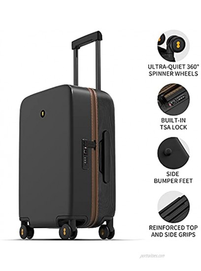LEVEL8 Venus Carry On Luggage 20-Inch PC Hardside Luggage with TSA Lock and Spinner Wheels Black