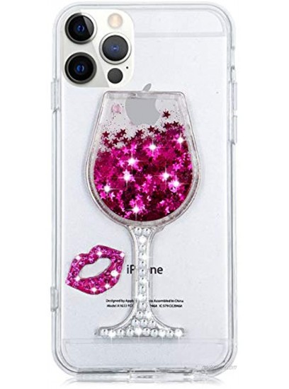Liquid Glitter Case for Moto G Power 2021 [Not for 2020] Girlyard Wine Glass Goblet Design Bling Diamond Sparkle Flowing Sequins Quicksand Soft TPU Crystal Clear Protective Cover with Lanyard Pink