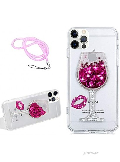 Liquid Glitter Case for Moto G Power 2021 [Not for 2020] Girlyard Wine Glass Goblet Design Bling Diamond Sparkle Flowing Sequins Quicksand Soft TPU Crystal Clear Protective Cover with Lanyard Pink