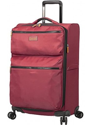 Lucas Designer Luggage Collection Expandable 28 Inch Softside Bag Durable Large Ultra Lightweight Checked Suitcase with 8-Rolling Spinner Wheels Red
