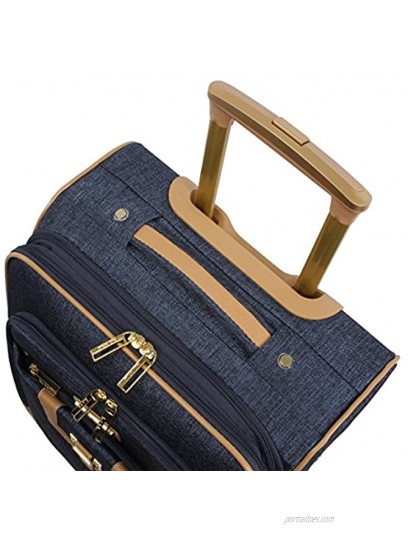 Nicole Miller New York Luggage Collection Designer Lightweight Softside Expandable Suitcase- 20 Inch Carry On Bag with 4-Rolling Spinner Wheels Paige Navy