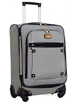 Nicole Miller New York Luggage Collection Designer Lightweight Softside Expandable Suitcase- 20 Inch Carry On Bag with 4-Rolling Spinner Wheels White