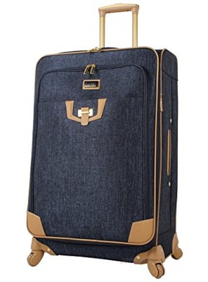 Nicole Miller New York Luggage Collection Designer Lightweight Softside Expandable Suitcase- 20 Inch Carry On Bag with 4-Rolling Spinner Wheels Paige Navy