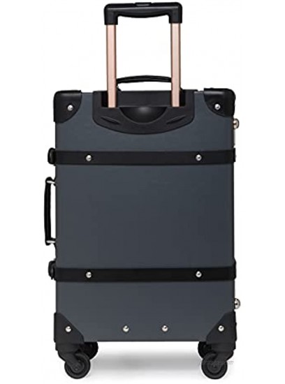 NZBZ Luxury Vintage Luggage with Wheels Tsa lock Genuine Leather Retro Cute Suitcase Gray 20