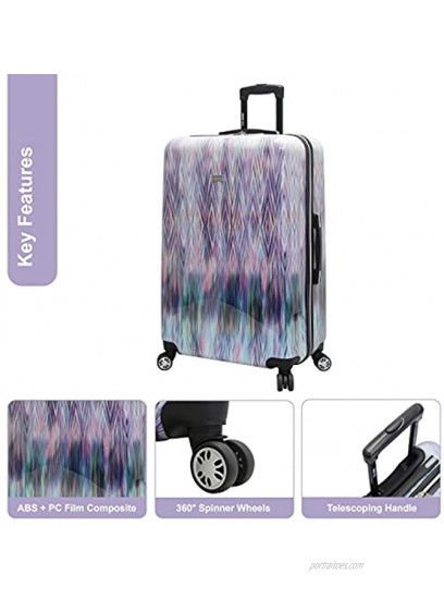 Steve Madden 28 Inch Checked Luggage Collection Scratch Resistant ABS + PC Hardside Suitcase Designer Lightweight Bag with 8-Rolling Spinner Wheels Diamond