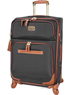 Steve Madden Designer Luggage Collection Expandable 24 Inch Softside Bag Durable Mid-sized Lightweight Checked Suitcase with 4-Rolling Spinner Wheels Global Black