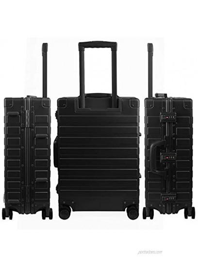 Travelking All Aluminum Carry On Luggage with TSA Locks Metal Hard Shell Spinner Suitcase Black 24 Inch