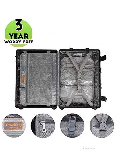 Travelking All Aluminum Carry On Luggage with TSA Locks Metal Hard Shell Spinner Suitcase Black 24 Inch