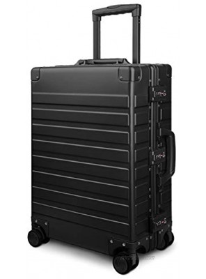 Travelking All Aluminum Carry On Luggage with TSA Locks Metal Hard Shell Spinner Suitcase  Black  24 Inch